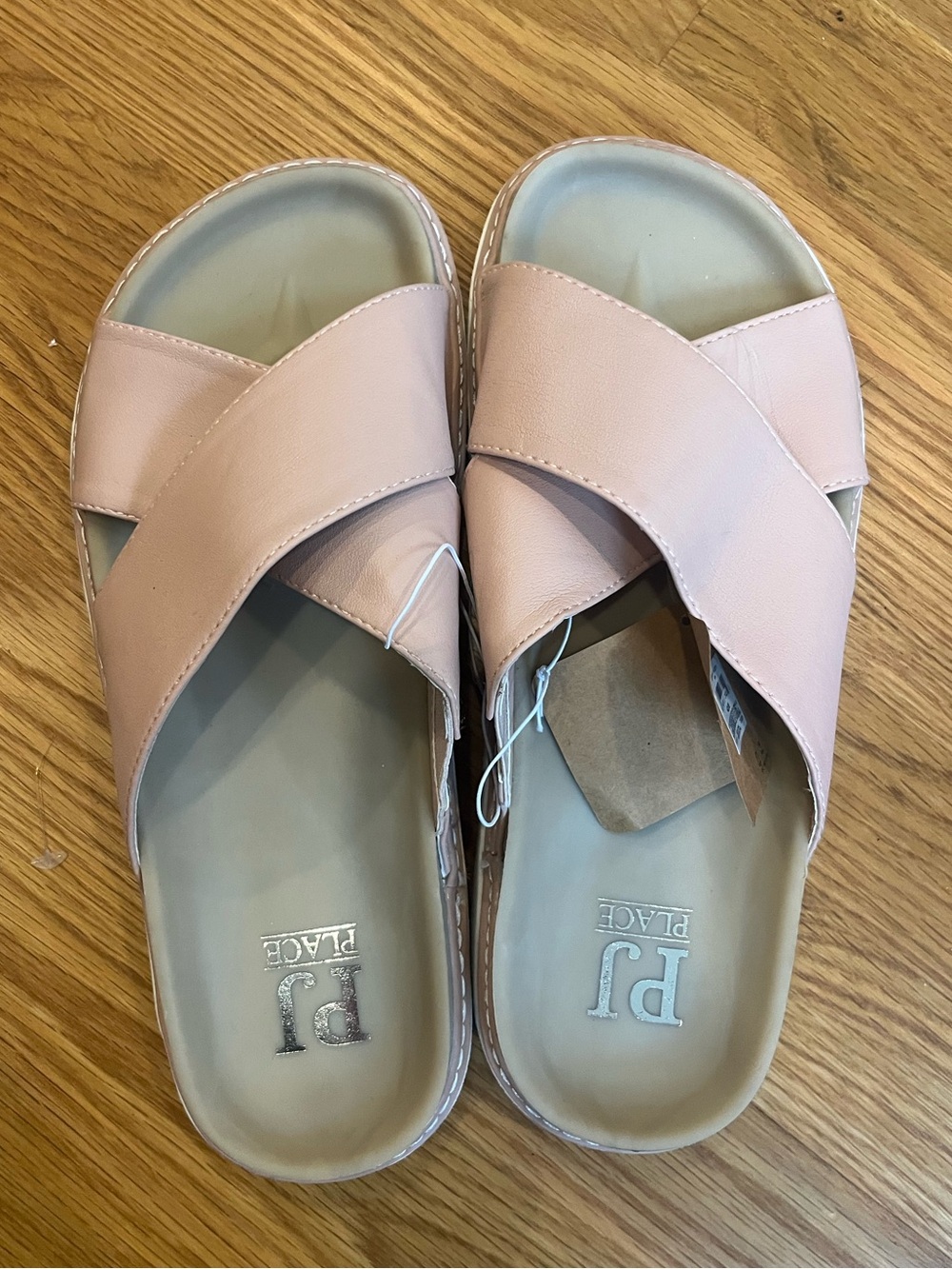 PJ Place Women's Blush Crossband Slide Sandals